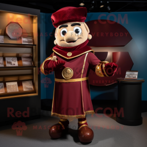 Maroon Ring Master mascot costume character dressed with a Romper and Shawl pins