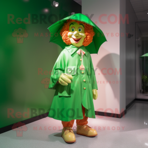 nan Leprechaun mascot costume character dressed with a Raincoat and Shoe clips