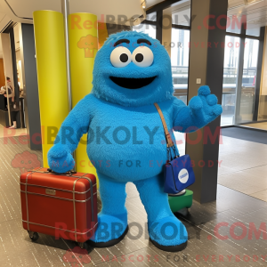 Maskotkarakter af en blå...