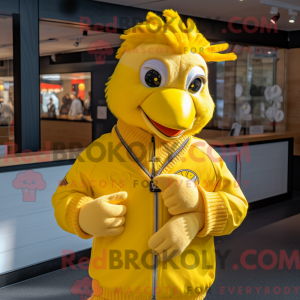 Maskot karakter af en gul...