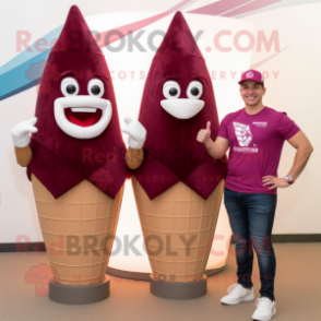 Maroon Ice Cream Cone mascot costume character dressed with a Tank Top and Ties