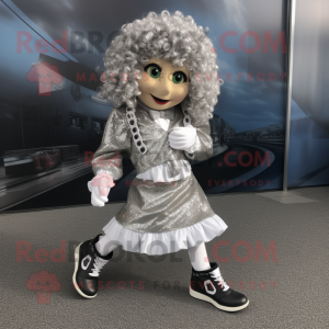 Silver Irish Dancing Shoes mascot costume character dressed with a Coat and Shoe laces
