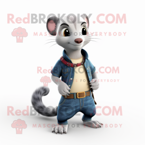 Gray Ferret mascot costume character dressed with a Jeans and Necklaces