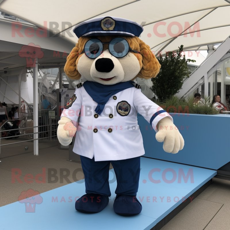 Navy Gyro mascot costume character dressed with a Playsuit and Suspenders