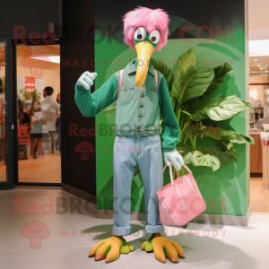 Grön Flamingo maskot kostym...