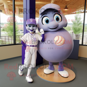 Lavender Baseball Ball mascot costume character dressed with a Shift Dress and Anklets