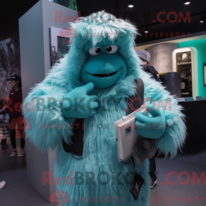 Maskotfigur af en Cyan Yeti...