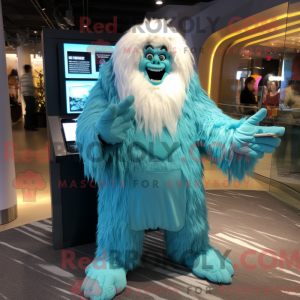 Maskotfigur af en Cyan Yeti...