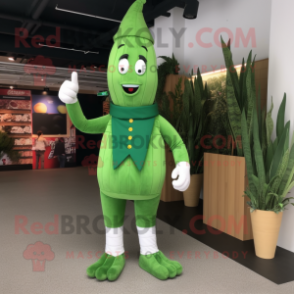 Forest Green Asparagus mascot costume character dressed with a Polo Shirt and Foot pads