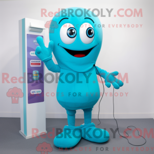 Maskotkarakter av en cyan...