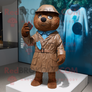 Brown Bracelet mascot costume character dressed with a Raincoat and Ties