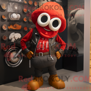 Maskotfigur af en rød...