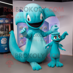 Cyan Hydra maskot drakt...