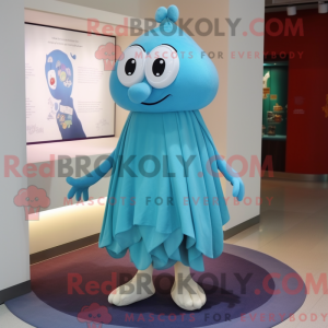 Maskotkarakter af en cyan...