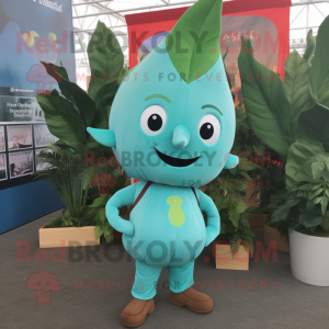 Turquoise Beanstalk mascot costume character dressed with a V-Neck Tee and Pocket squares