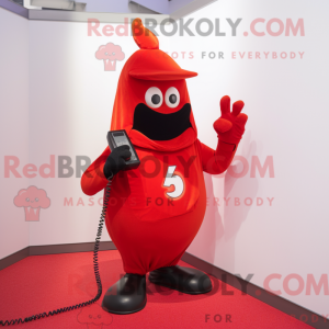 Maskot karakter af en rød...