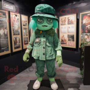 Green Graveyard mascot costume character dressed with a Playsuit and Berets