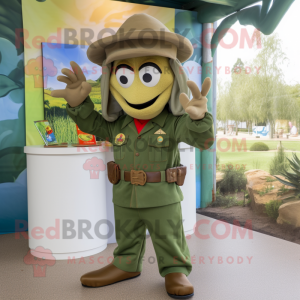 Olive Fajitas mascot costume character dressed with a Polo Shirt and Berets