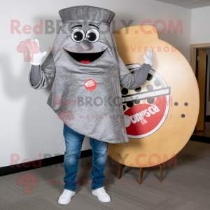 Gray Pizza Slice mascot costume character dressed with a Bootcut Jeans and Suspenders