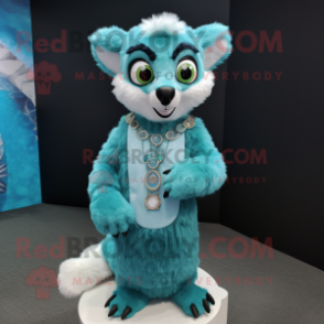 Cyan Lemur mascot costume character dressed with a Skirt and Bracelet watches