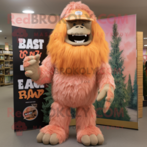 Peach Sasquatch mascot costume character dressed with a Bootcut Jeans and Headbands