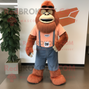 Peach Sasquatch mascot costume character dressed with a Bootcut Jeans and Headbands