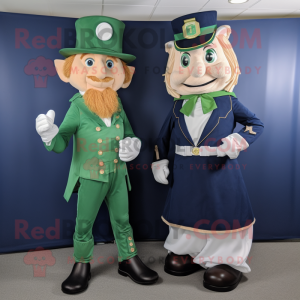 Navy Leprechaun mascot costume character dressed with a A-Line Dress and Ties