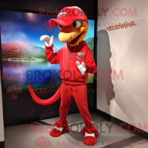 Maskot karakter af en rød...