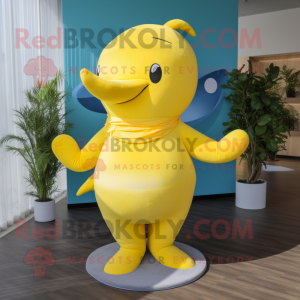 Yellow Whale mascot costume character dressed with a Yoga Pants and Necklaces