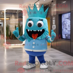 Maskot karakter af en cyan...