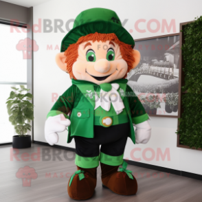 Forest Green Leprechaun mascot costume character dressed with a Windbreaker and Ties