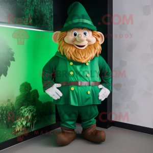 Forest Green Leprechaun mascot costume character dressed with a Windbreaker and Ties