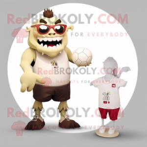 Beige Ogre mascot costume character dressed with a One-Piece Swimsuit and Keychains