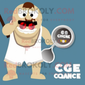 Beige Ogre mascot costume character dressed with a One-Piece Swimsuit and Keychains