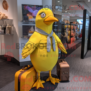 Maskotfigur av en sitrongul...