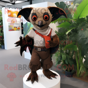 Rust Fruit Bat mascot costume character dressed with a Bermuda Shorts and Foot pads