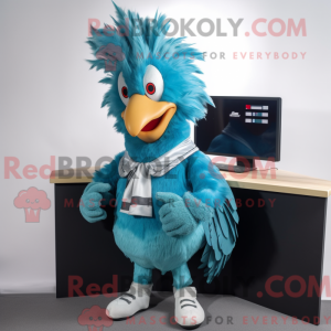 Maskot karakter af en cyan...