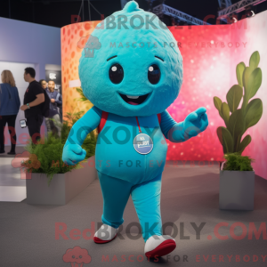 Maskotkarakter af et cyan...