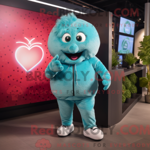 Maskotkarakter af et cyan...