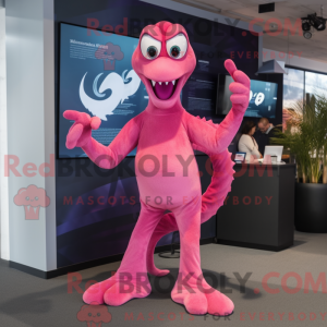 Maskottchenfigur einer rosa...