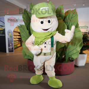 Cream Beanstalk mascot costume character dressed with a Bermuda Shorts and Wallets