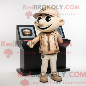 Maskotfigur af en beige...
