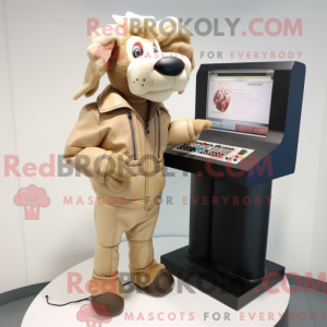 Maskotfigur af en beige...