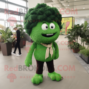 Forest Green Cauliflower mascot costume character dressed with a Corduroy Pants and Suspenders