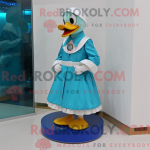 Maskotkarakter af en cyan...