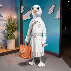 White Gull mascot costume character dressed with a Romper and Handbags