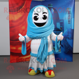 Sky Blue Fajitas mascot costume character dressed with a Joggers and Scarf clips