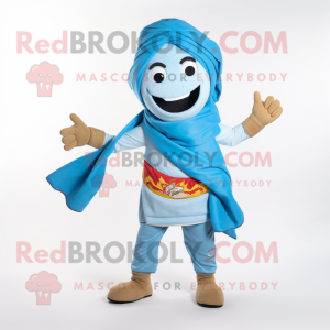 Sky Blue Fajitas mascot costume character dressed with a Joggers and Scarf clips