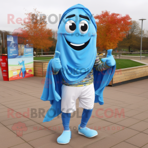 Sky Blue Fajitas mascot costume character dressed with a Joggers and Scarf clips