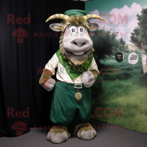 Green Beef Stroganoff mascot costume character dressed with a Oxford Shirt and Shawl pins